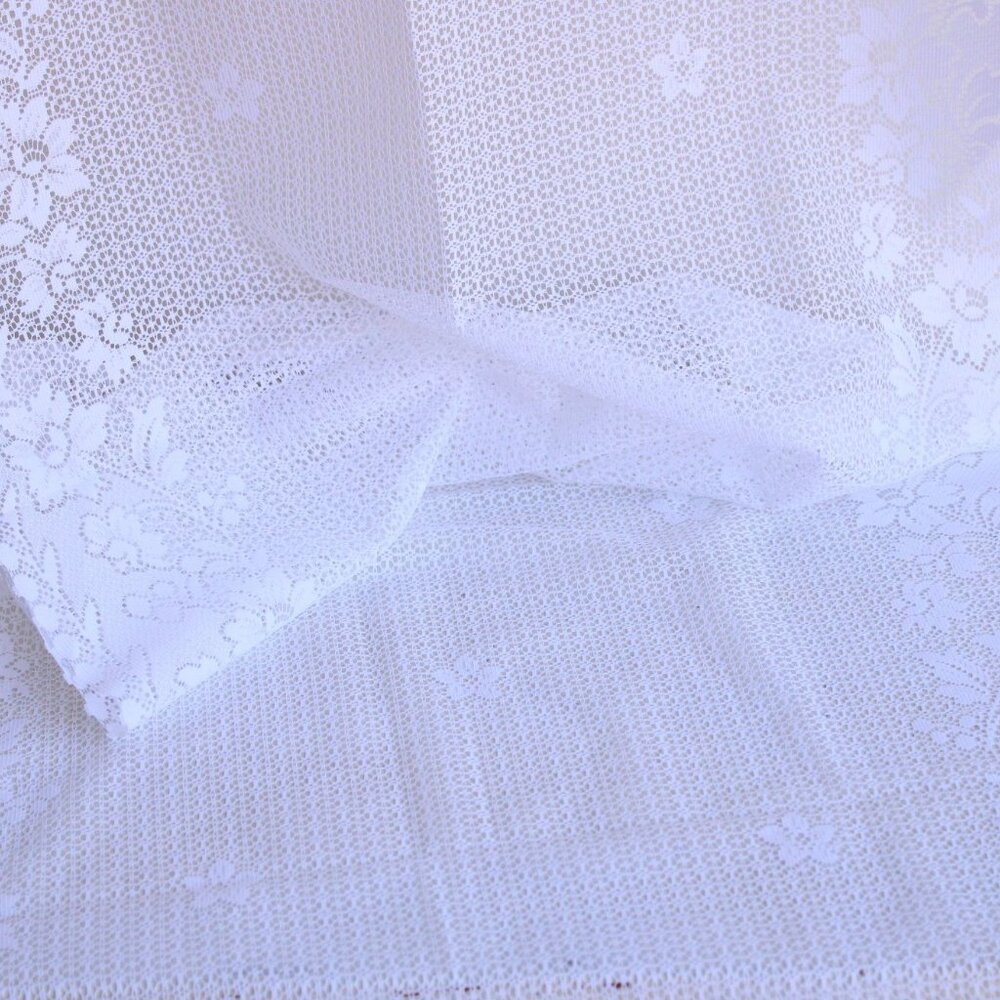Vintage 1980s 1990s White Lace Fabric, 24" Wide 88" Long Piece, Floral Pattern - Picture 8 of 10